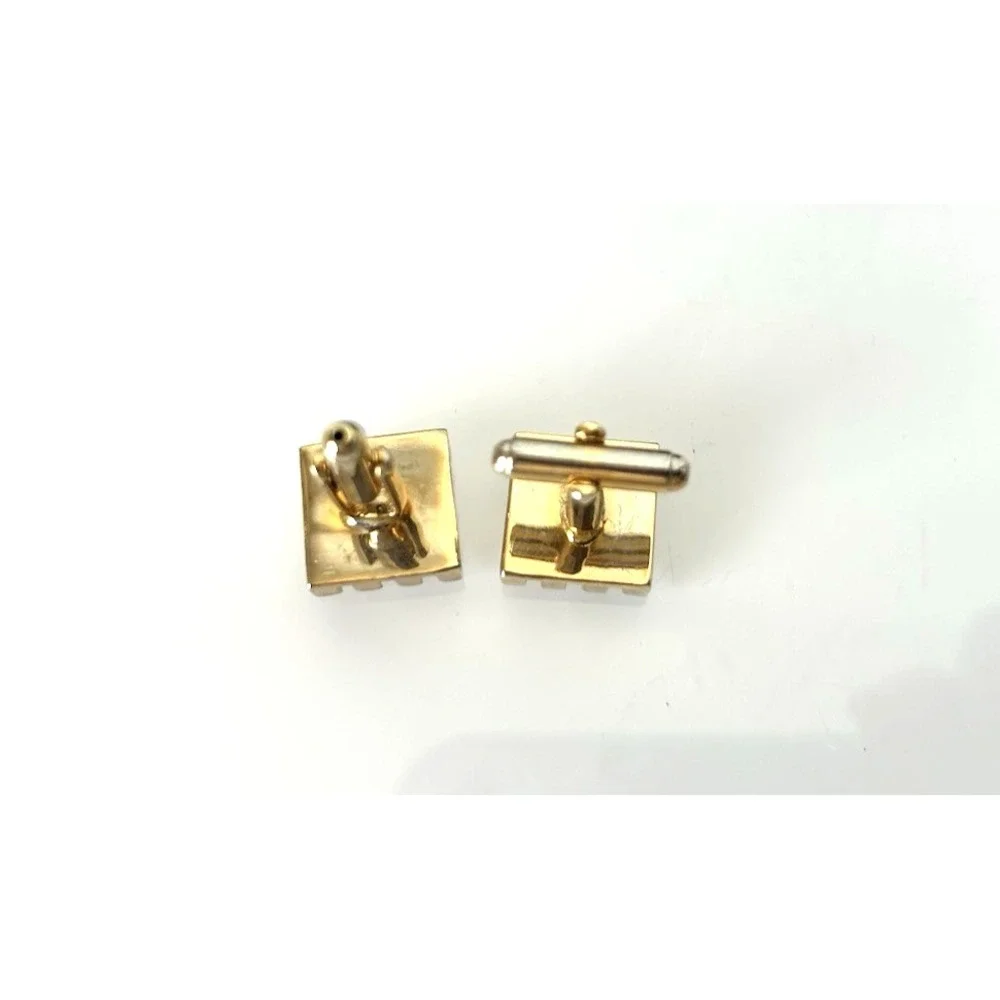 Vintage Gold-Tone 3D Geometric Checker Cufflinks Retro Brutalist VGUC